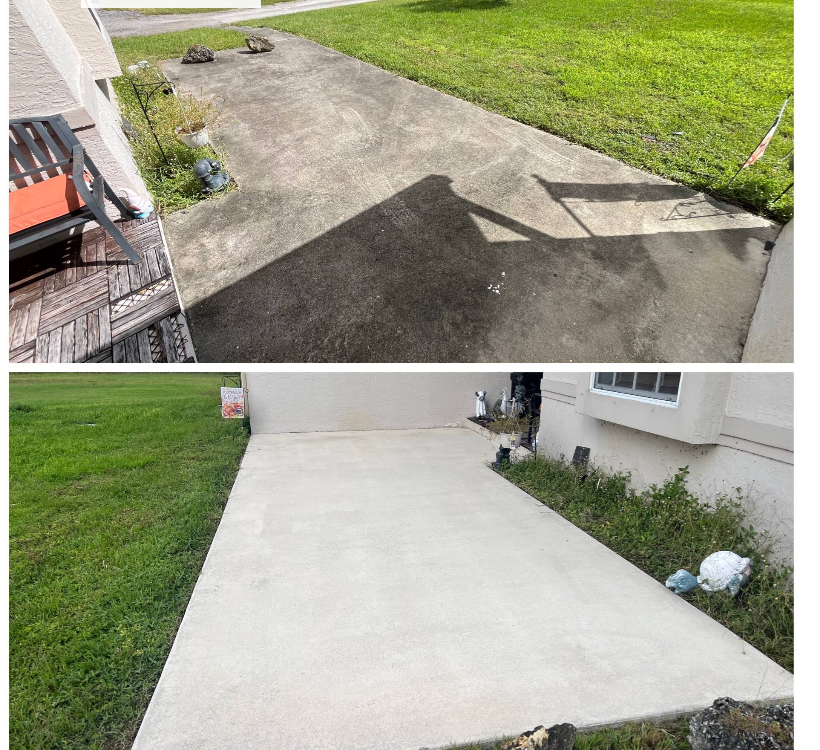 Concrete driveway before and after pressure washing